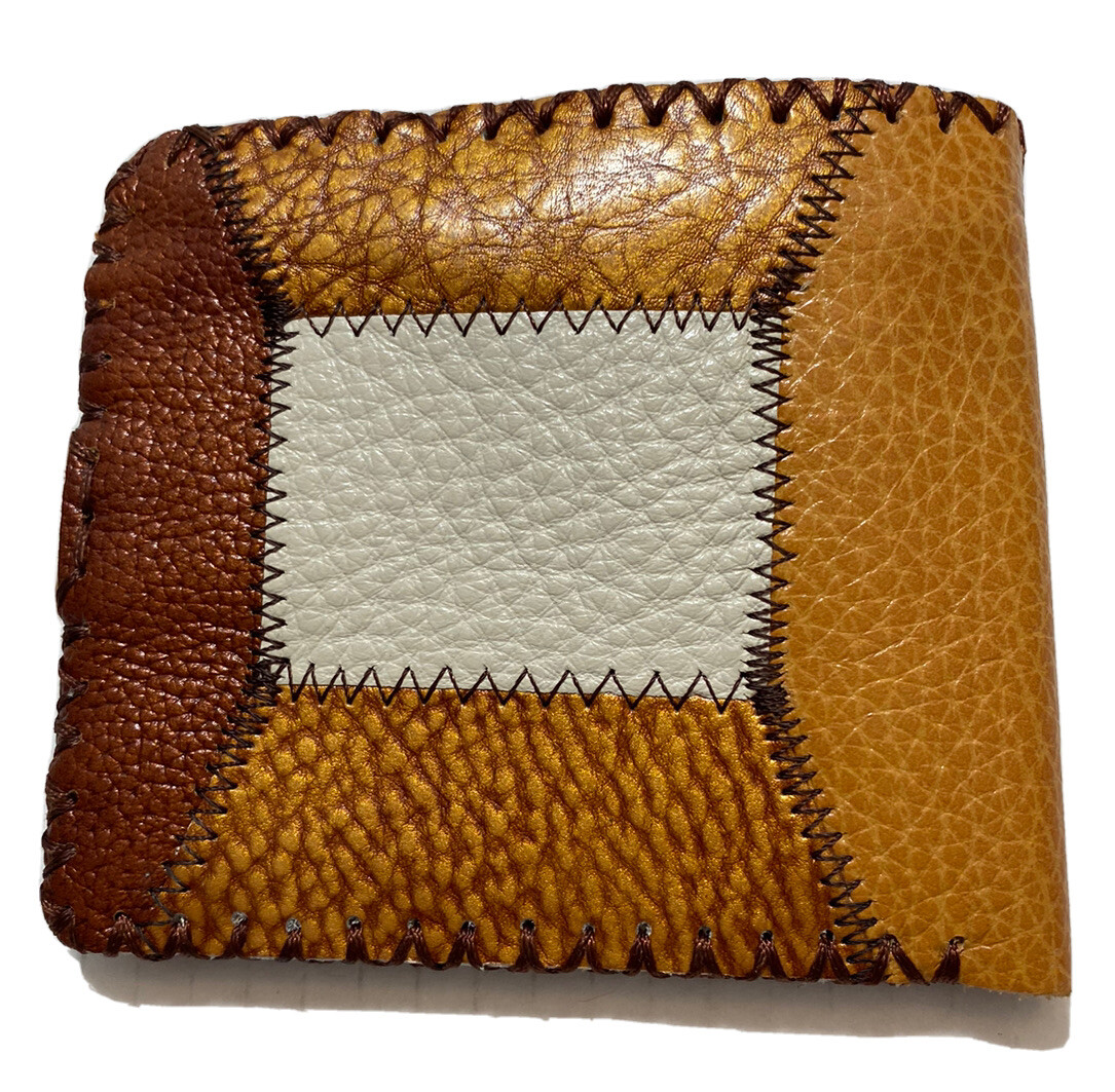 Vintage Leather Boho Patchwork Bifold Wallet Bill… - image 2