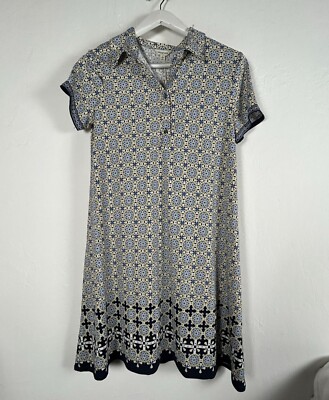 Max Studio Womens Short Sleeve Geometric Print Shift Dress Large Stretch New $98