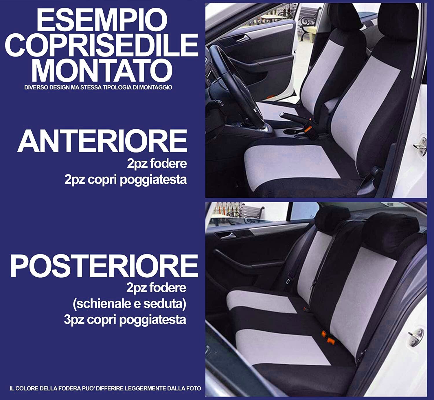 COPRISEDILI AUTO UNIVERSALI RACING CON ZIP MADE IN ITALY ANTERIORI E POSTERIORI - Miniatura 6