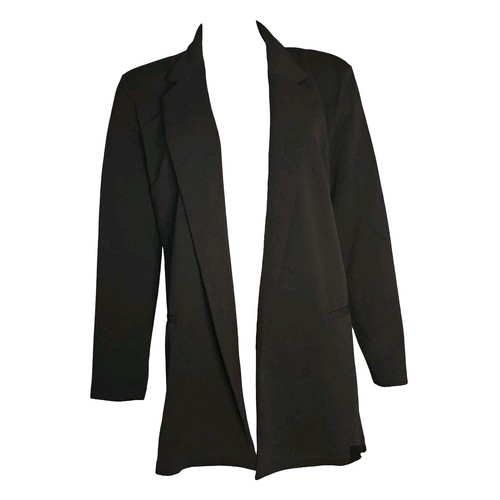 ASOS DESIGN Solid All Black Open Front Long Sleeve Blazer Jacket Womens Size 6
