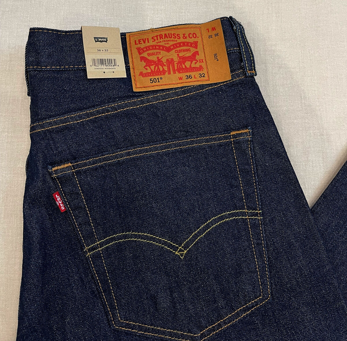 Levis 501 Original Fit Mens Stretch Jeans 36X32 Dark Blue Levis 501 Original Fit Mens Stretch Jeans 36X32 Dark Blue