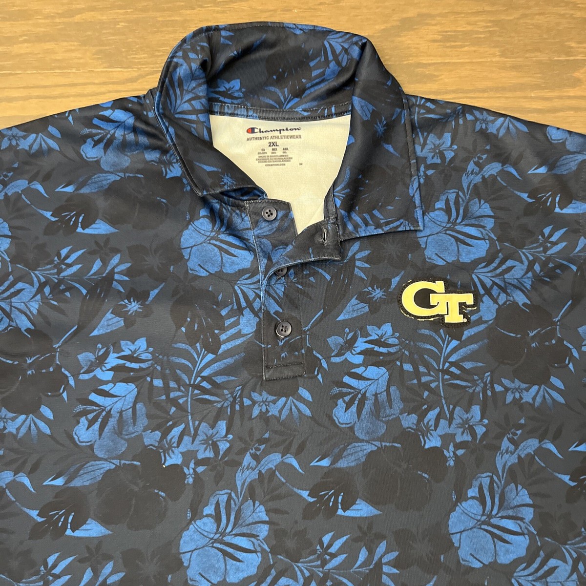 Champion Georgia Tech Yellow Jackets Polo Shirt Floral Hawaiian