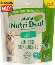 Nutri Dent Dog Dental Chews - Natural Dog Teeth Cleaning & Breath Freshener - De