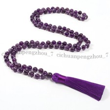 Natural Amethyst 108 Prayer Beads Tibet Buddhist Mala Necklace 6/8/10/12mm