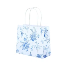 12 White Blue French Toile Paper Gift Bags with Handles Decorations