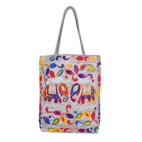Handmade Large Faux Silk Embroidered Ethnic Tote Bags From Rajasthan - RBE-02 - Picture 2 of 11