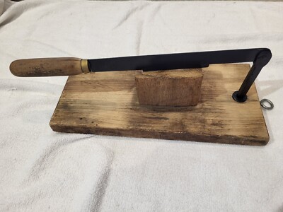 ( 1 ) Antique Primitive Table Top Tobacco Cutter with Swivel Metal Chopper  Blade