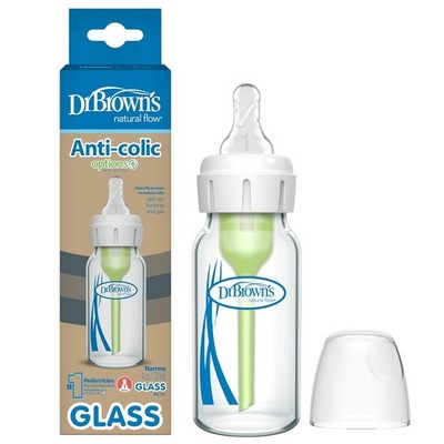 Dr. Brown's Anti-Colic Glas Babyflasche schmal 120 ml Trinksauger Stufe 1