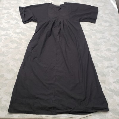 Evelane Dress Womens XS Black Short Sleeve Poplin Caftan Pleated Maxi