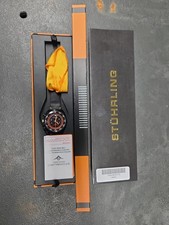 Stuhrling 1000 04 Quartz Chronograph Tachymeter Black Leather Strap Mens Watch