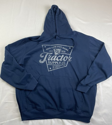 #ad Tractor Supply Fleece Pull Over Hoodie XL Front Pockets Blue Retro Logo $9.99