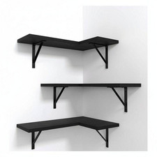 16.6 In. W X 11.5 In. D Black Wood Corner Shelves Wall Mounted, Decorative Wall