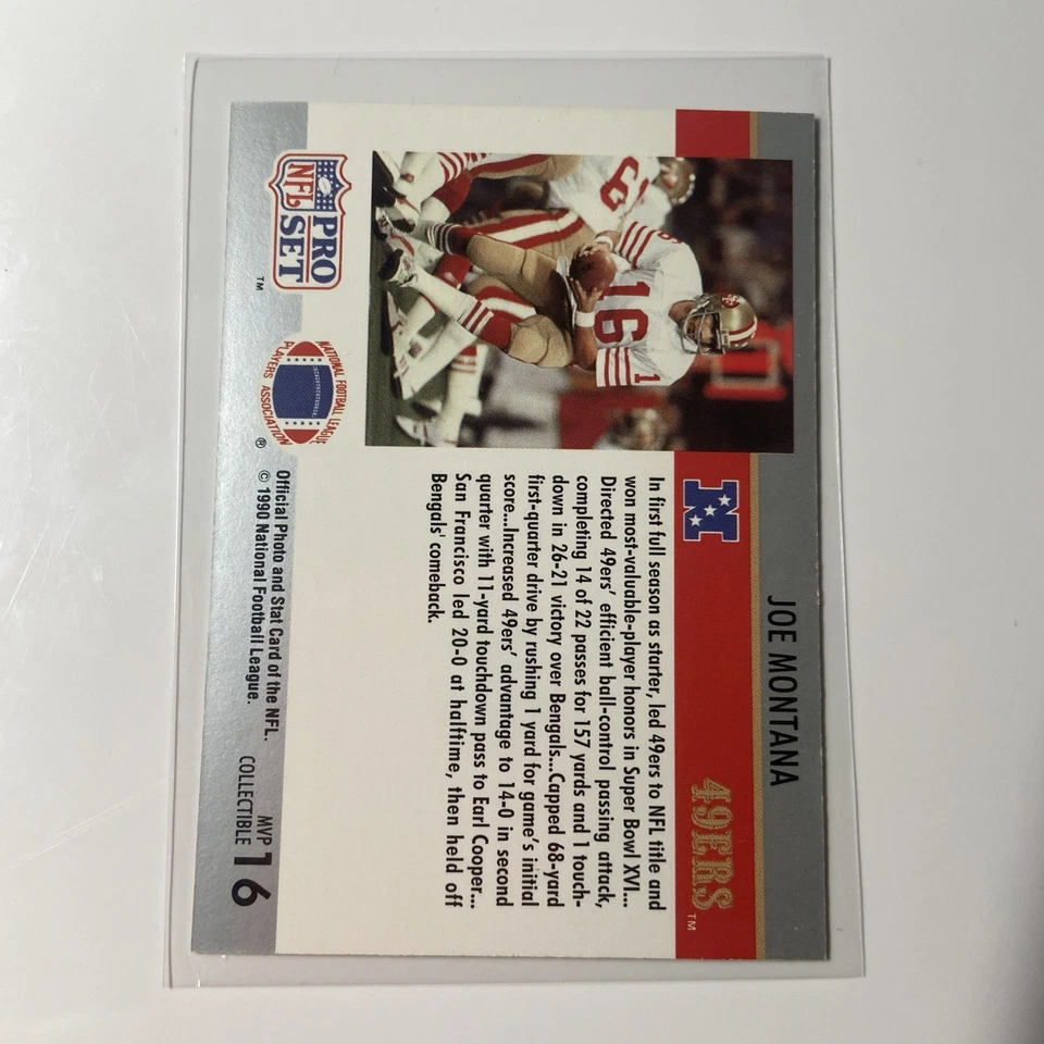 1990 Pro Set Super Bowl MVP's #16 Joe Montana San Francisco 49ers Football Card - Image 2 of 3