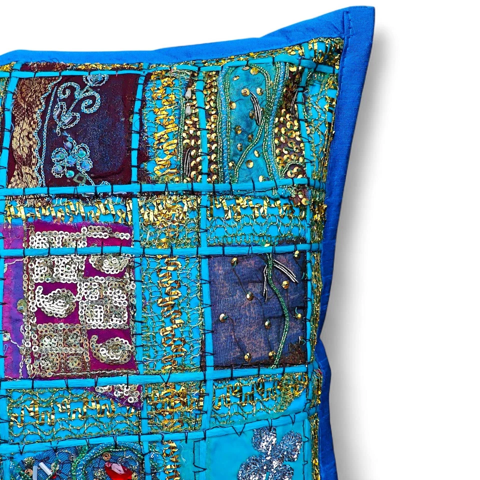 Индийский пэчворк ручной работы декоративная подушка чехол - 16 «x 16» богемное подушка - Изображение 2 из 3