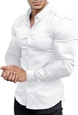 Men  s Muscle Fit Dress Shirts Athletic Slim Fit Long Sleeve Button Down Shirt