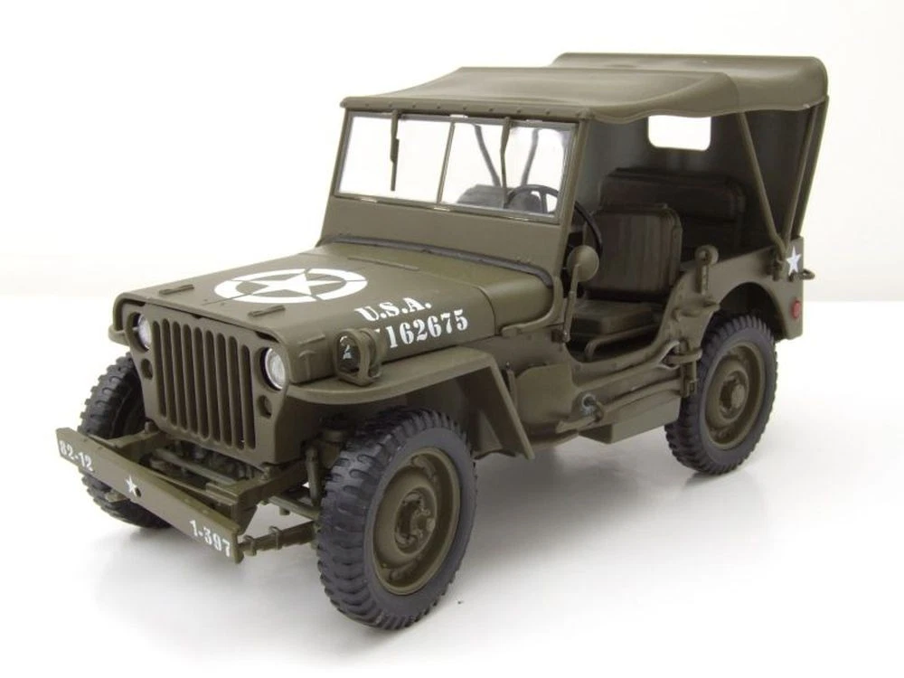 Carrarrama Jeep Willys 1/43 In Metallpressofuso Con Pilota E Mitragliatrice - Modellino Veicolo Militare Per Collezionisti