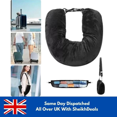Stuffable Travel Velvet Neck Pillow Storage Bag Adjustable U-Shapes Pillow UK