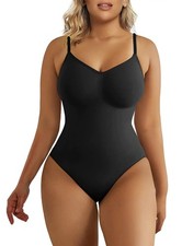 Women  s Seamless Bodysuit   Tummy Control Shapewear Thong, Black S/M