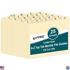 A-Z Alphabetical File Organizer - 25 Manila Dividers, Letter Size, 1/5 Cut Tabs