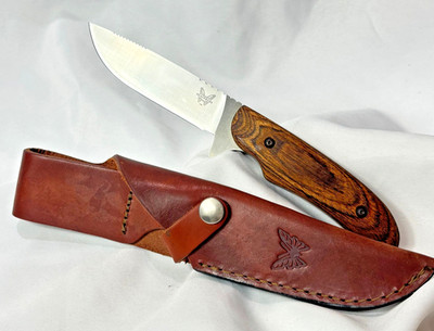 Benchmade 190 Knife Hunter Fixed Blade 440C With Sheath Wood Handle