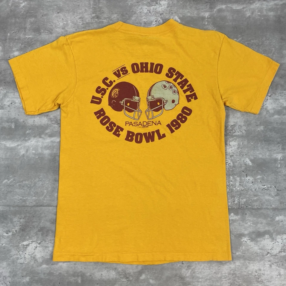 Camiseta de bolsillo vintage Rose Bowl 1980 USC OHIO STATE yunque 79 ribete fútbol Foto 3 de 4