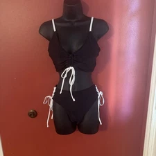 Zaful Women's Bikini Swimsuit Size S Black With White Strings