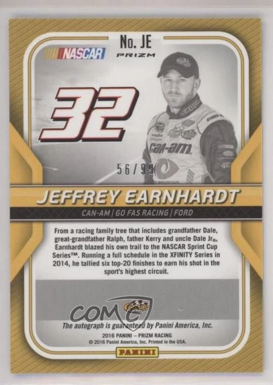 2016 Panini Prizm NASCAR Driver Signatures Green Flag /99 Jeffrey Earnhardt Auto - Image 2 of 2