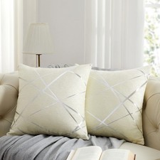 GIGIZAZA Decorative Throw Pillows Covers 20 x 20,Sofa Thick Stripe Velvet Ivo...