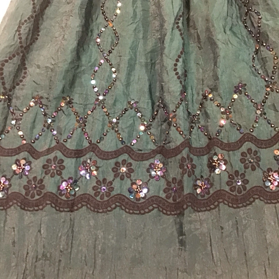 Falda Lapis Anthropologie Fairycore verde oscuro con detalle de encaje de lentejuelas OSFM NUEVA SIN ETIQUETAS Foto 3 de 4