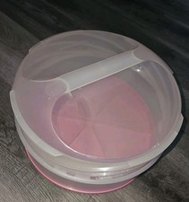 TUPPERWARE EXPANDABLE CAKE CARRIER 12" PIE TAKER PINK COLLAPSIBLE VINTAGE