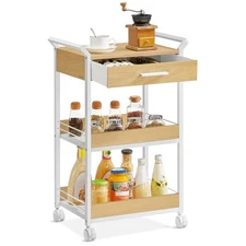 Storage Cart, 3-Tier Rolling Utility Cart with Table Top, Handles, 4 Lockable...