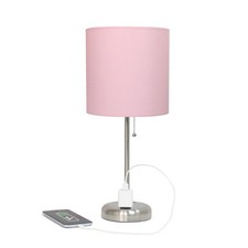 Simple Designs Brushed Steel Stick Table Desk Lamp Set, 2-Pack, Pink Shade