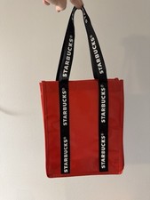 Starbucks Reusable Red Plastic Tote Bag Lunch Bag Christmas Promo New With Tag