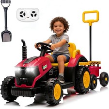 12V Kids Ride on Tractor with Trailer 2-in-1 Electric Farm Truck with Remote LED