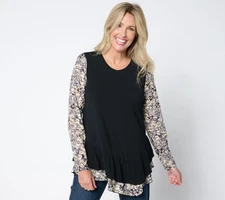 LOGO by Lori Goldstein Women's Top Sz S Long Sleeve Scoop Multi-colored A659751