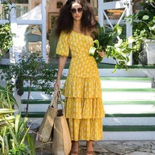 ✨SALE Veronica Beard Yellow Multi Virginia One Shoulder Maxi Dress Sz 0