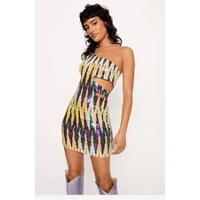 Nasty Gal Sequin One Shoulder Cut Out Mini Dress Purple Multi Color Size 2