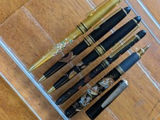 Vtg 5x Urushi Maki-e Style Ballpoint Rollerball Pen Lot 