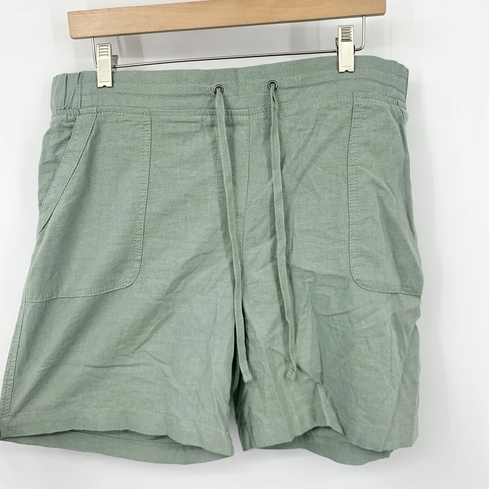 Pantalones Cortos Talbots Mujer Talla 12 Grandes Verde Largo Bermudas Mezcla de Lino Pull On Foto 3 de 4