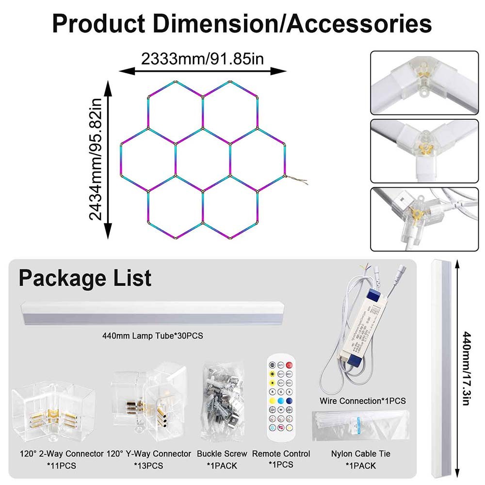 DIY RGB LED Hexagon Garage Lights Dimmable Car Detailing Shop Light for Bar Gym