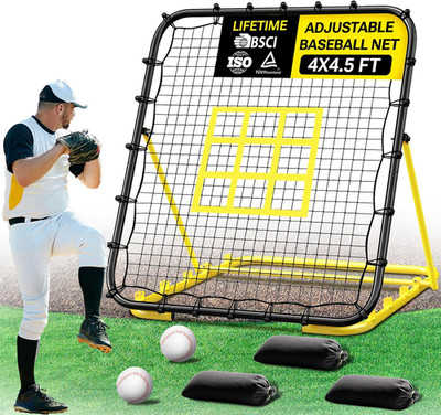 4X4.5 FT Professional Baseball Rebounder Net, Pitchback Net with 5 Adjustable An