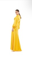 Ieena for Mac Duggal Mango Yellow Bishop Sleeve Dress #55693 Sz 14