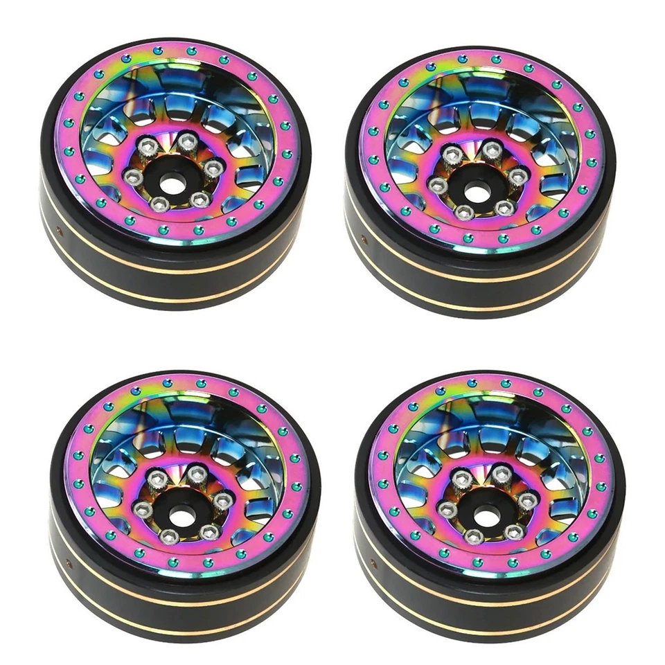 Llantas de buje de rueda Beadlock de latón de 4 piezas de 1,1 pulgadas para coche sobre orugas Axial SCX24 1/24 RC Foto 4 de 4