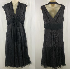 VTG Womes Y2K Micro Dot Chiffon Bow Midi Dress Sz 12 Whimsical Twee Retro Flowy