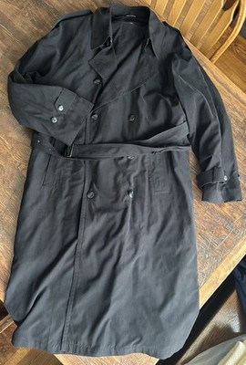 di Benedetto Men 46L Trench Coat Black Double Breasted Belt Thermolite Zip Liner