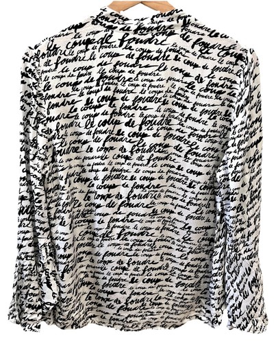 CHICO’S "Love at First Sight" French Script Poet Sleeve Button-Up Shirt Sz0 (4) - Picture 3 of 5