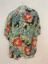 Jams World vintage Mens Hawaiian Shirt Large Red Green Floral Button-Down