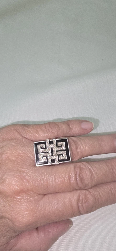 Llavero griego de ónix negro diamante genuino plata de ley 925 Affinity talla 6 Foto 2 de 4