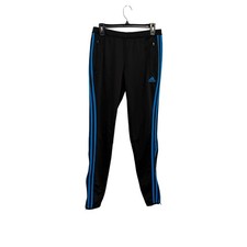 Adidas Womens Track Pants Black Blue ClimaCool Athletic Zip Pockets Sz M