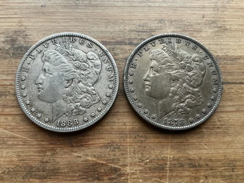 US Morgan Silver Dollars 2 coins circulated details Pre 1904 Lot AUC31